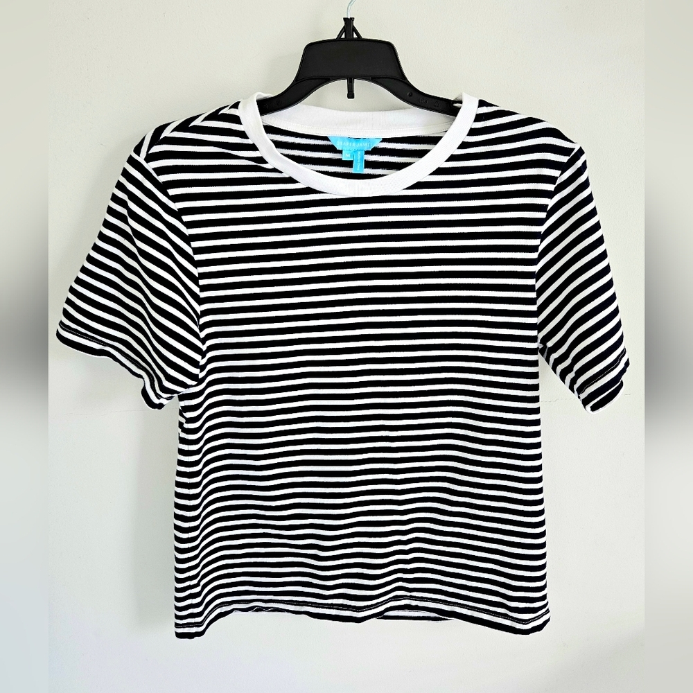 Draper James Navy Stripe Tshirt Brass Buttons Nautical Style